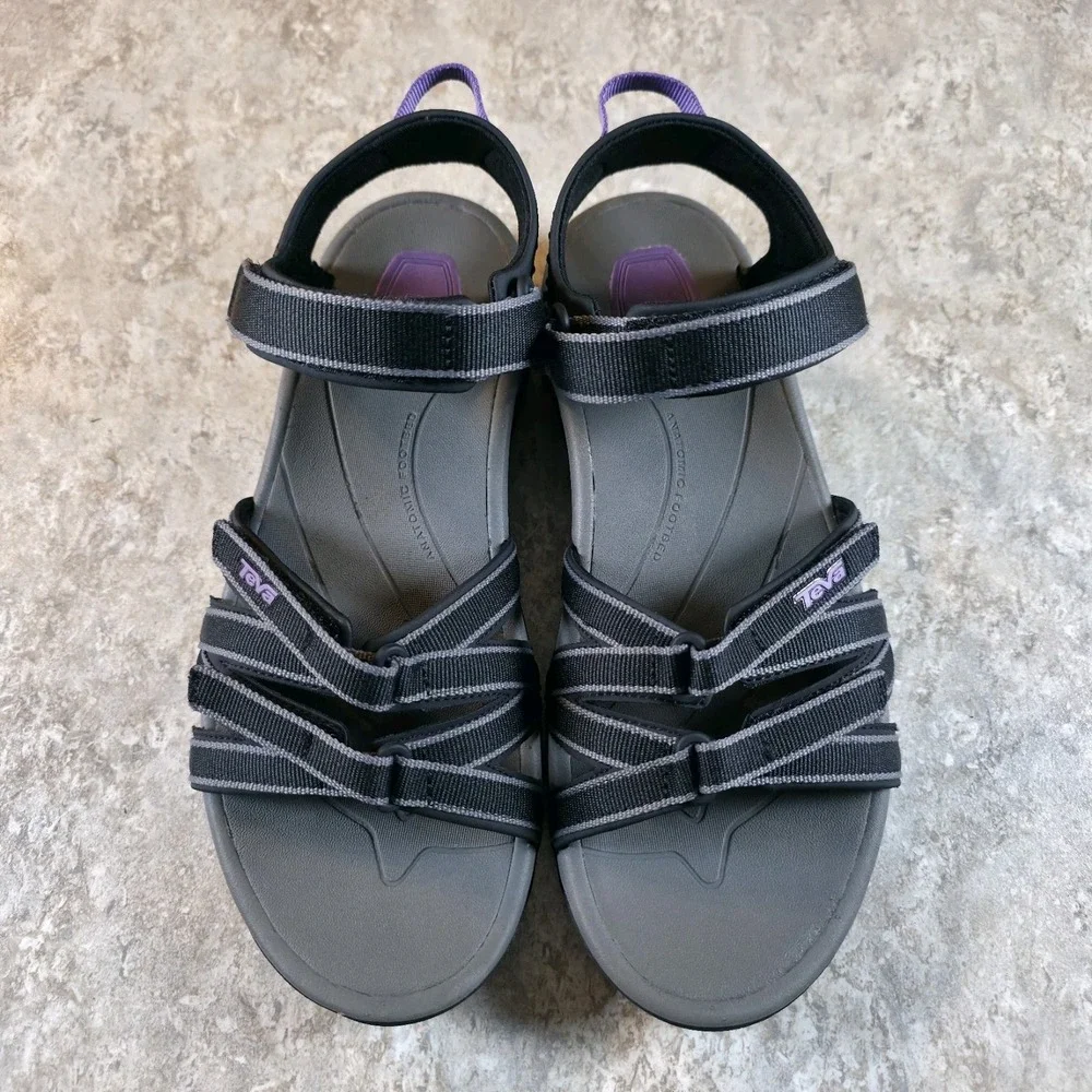 Teva Tirra Womens Sport Sandals Size 9 Black Grey Purple Hiking Strappy 4266 NEW